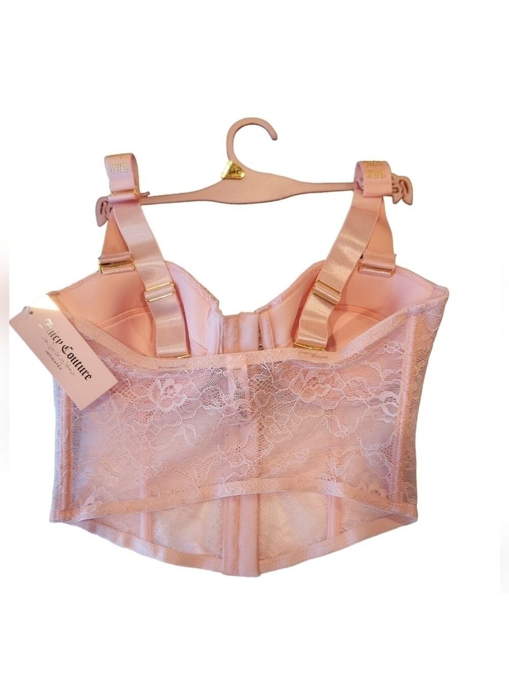 Juicy Couture Pink Lace Bustier, Gold Studded Logo Straps, 34C, New With Tags - Picture 5 of 10